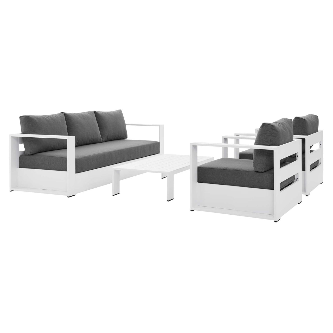 Tahlor 4-Piece Alfresco Powder-Coated Aluminum Set, White & Charcoal