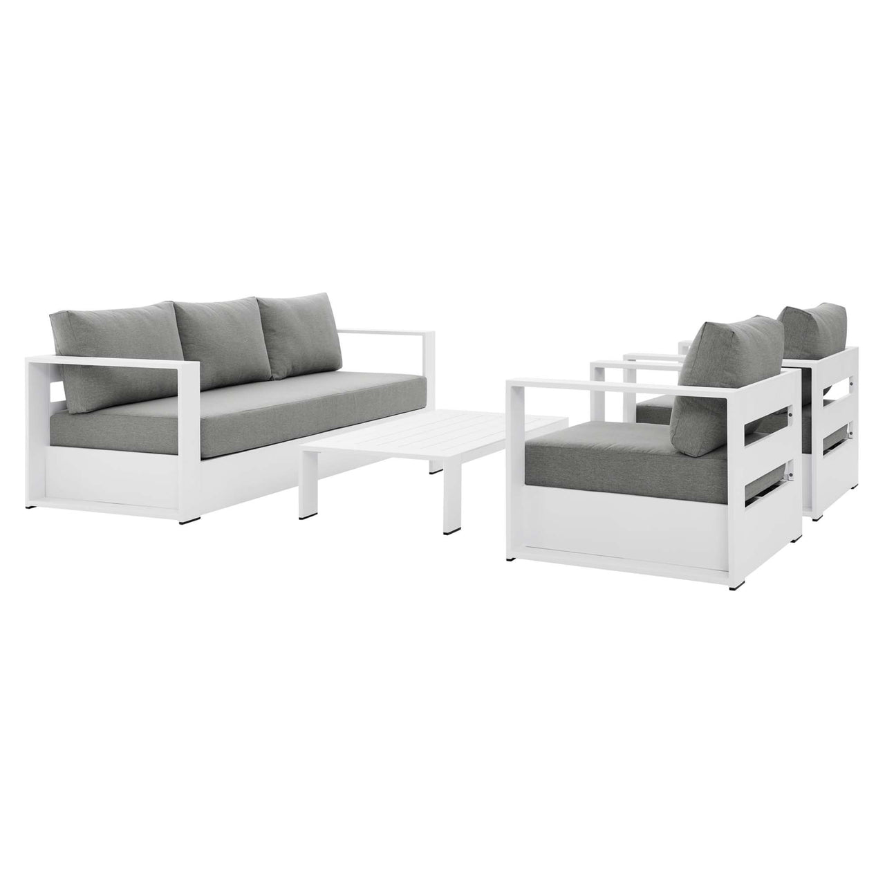 Tahlor 4-Piece Alfresco Powder-Coated Aluminum Set, White & Gray