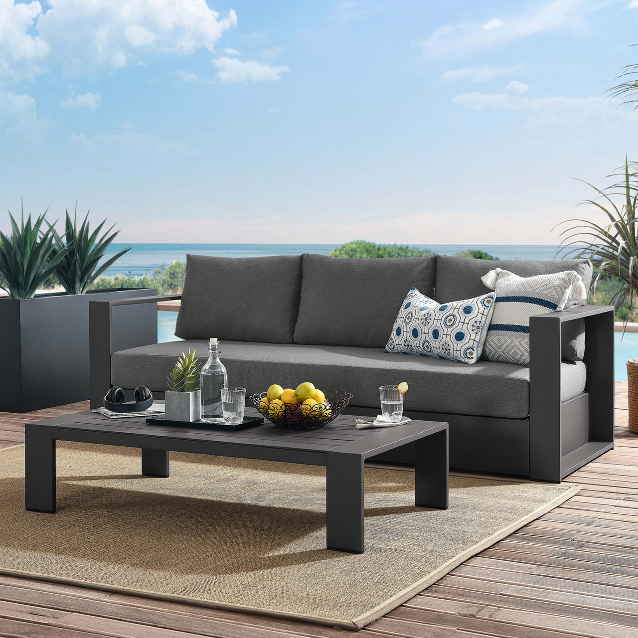 Tahlor 2-Piece Alfresco Powder-Coated Aluminum Set, Gray & Charcoal