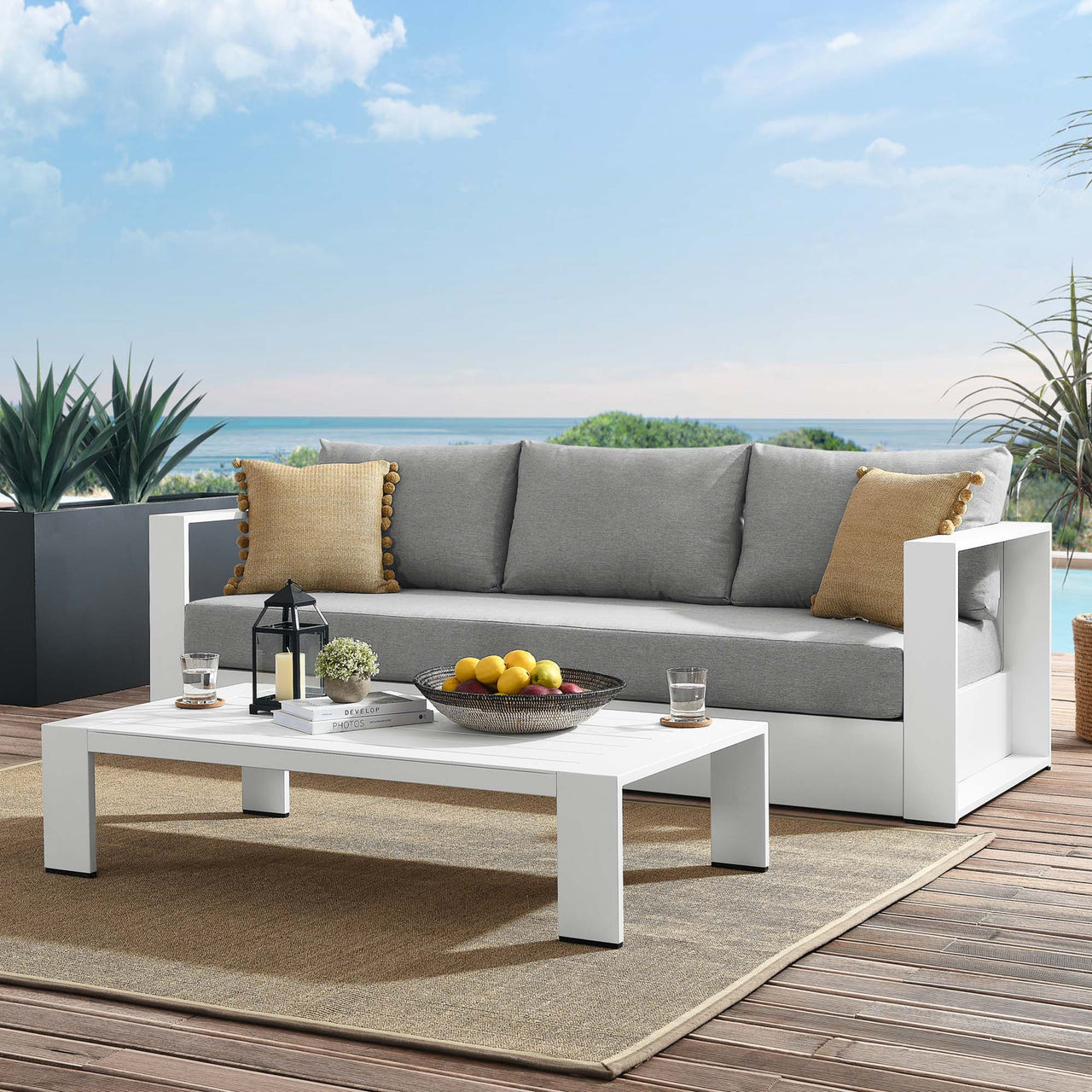 Tahlor 2-Piece Alfresco Powder-Coated Aluminum Set, White & Gray