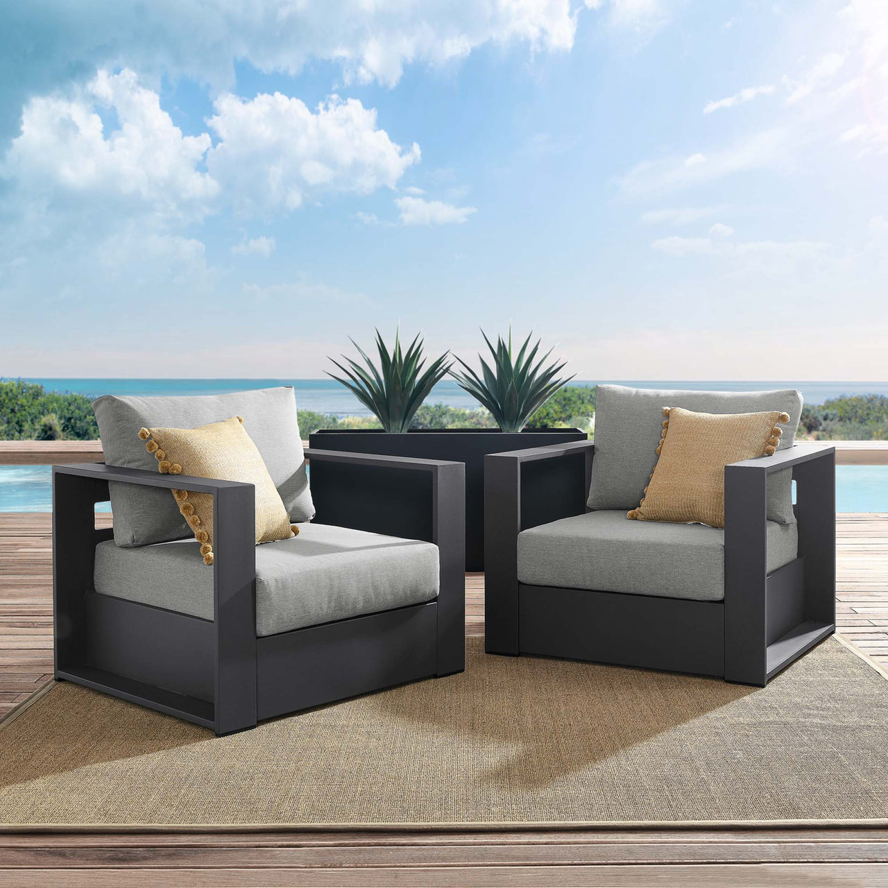 Tahlor 2-Piece Alfresco Powder-Coated Aluminum Armchair Set, Gray