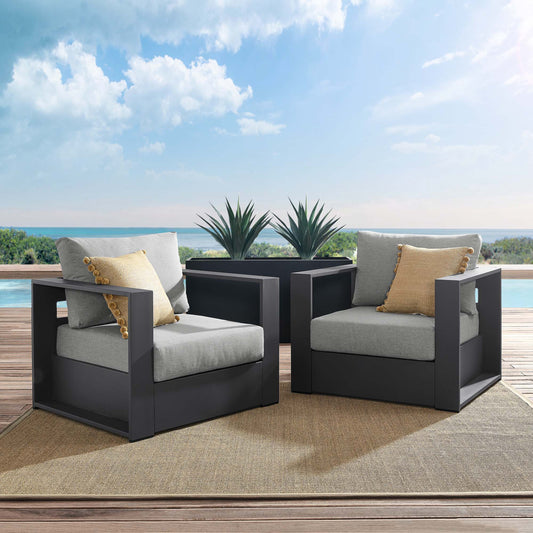 Tahlor 2-Piece Alfresco Powder-Coated Aluminum Armchair Set, Gray