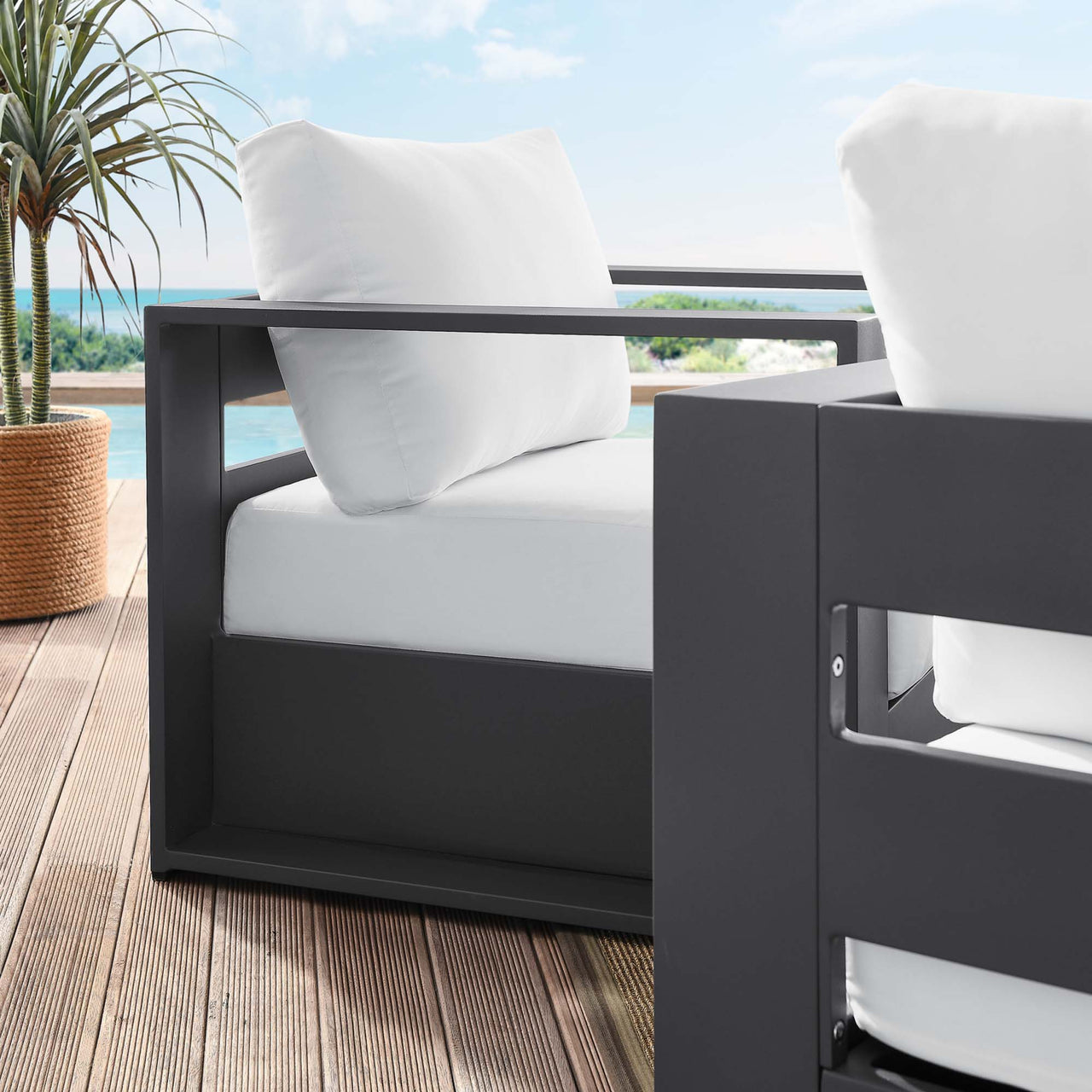 Tahlor 2-Piece Alfresco Powder-Coated Aluminum Armchair Set, Gray & White