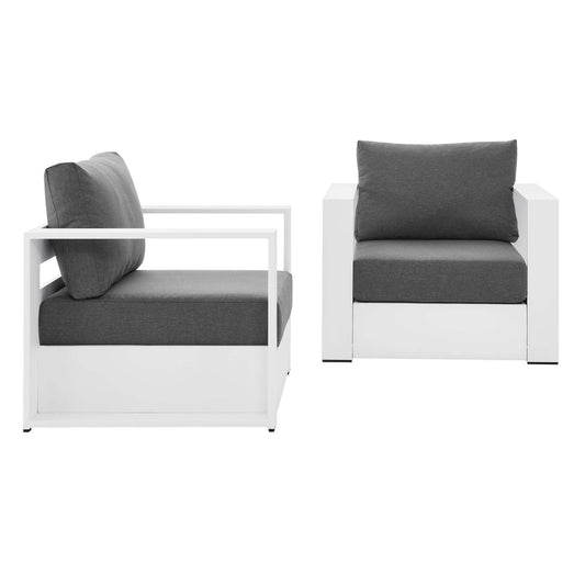 Tahlor 2-Piece Alfresco Powder-Coated Aluminum Armchair Set, White & Charcoal