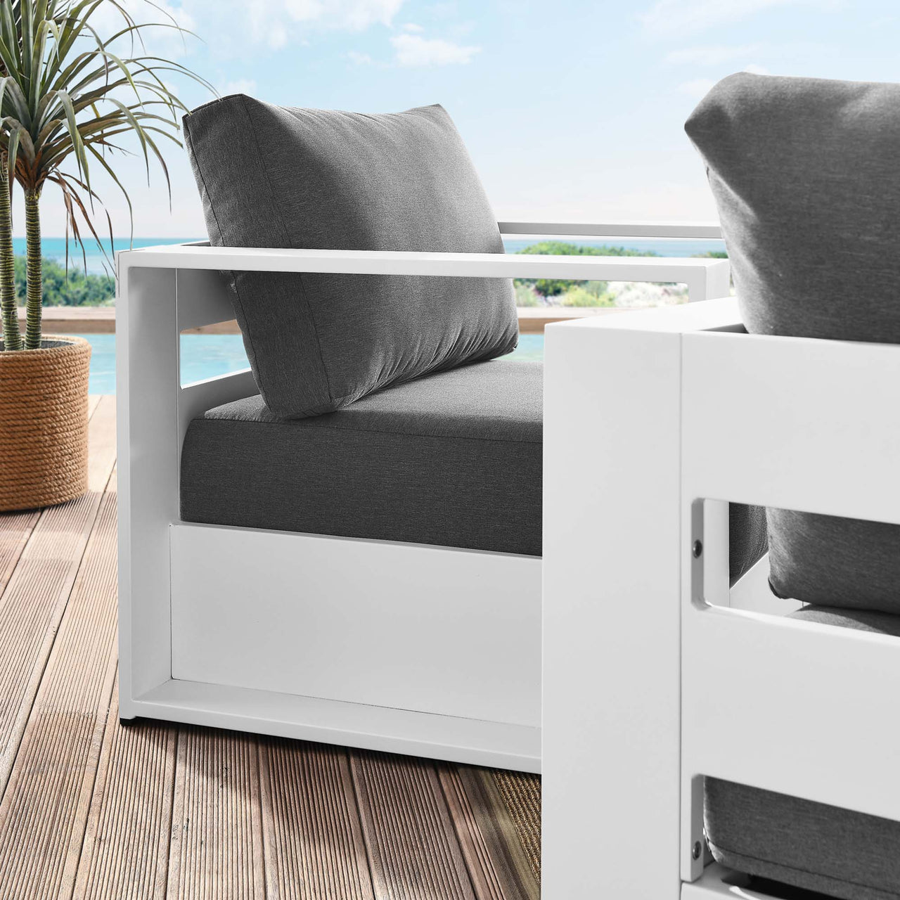 Tahlor 2-Piece Alfresco Powder-Coated Aluminum Armchair Set, White & Charcoal