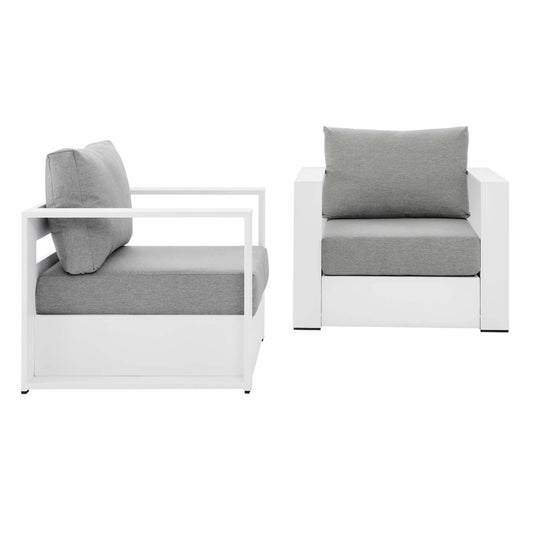 Tahlor 2-Piece Alfresco Powder-Coated Aluminum Armchair Set, White & Gray