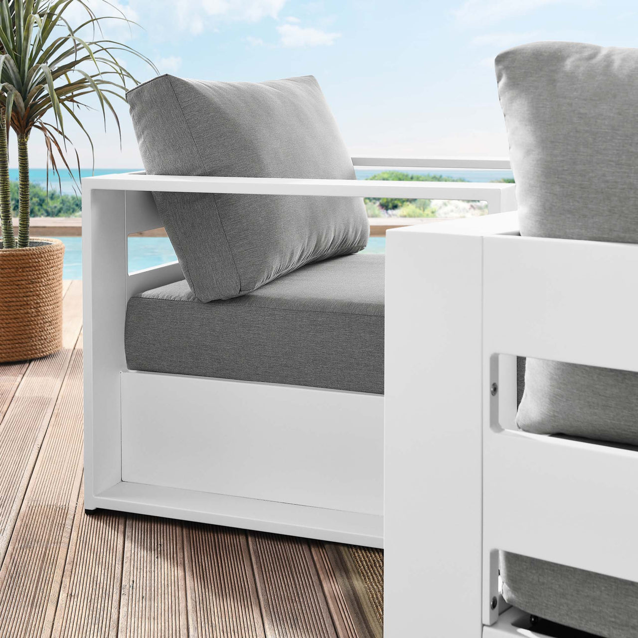 Tahlor 2-Piece Alfresco Powder-Coated Aluminum Armchair Set, White & Gray