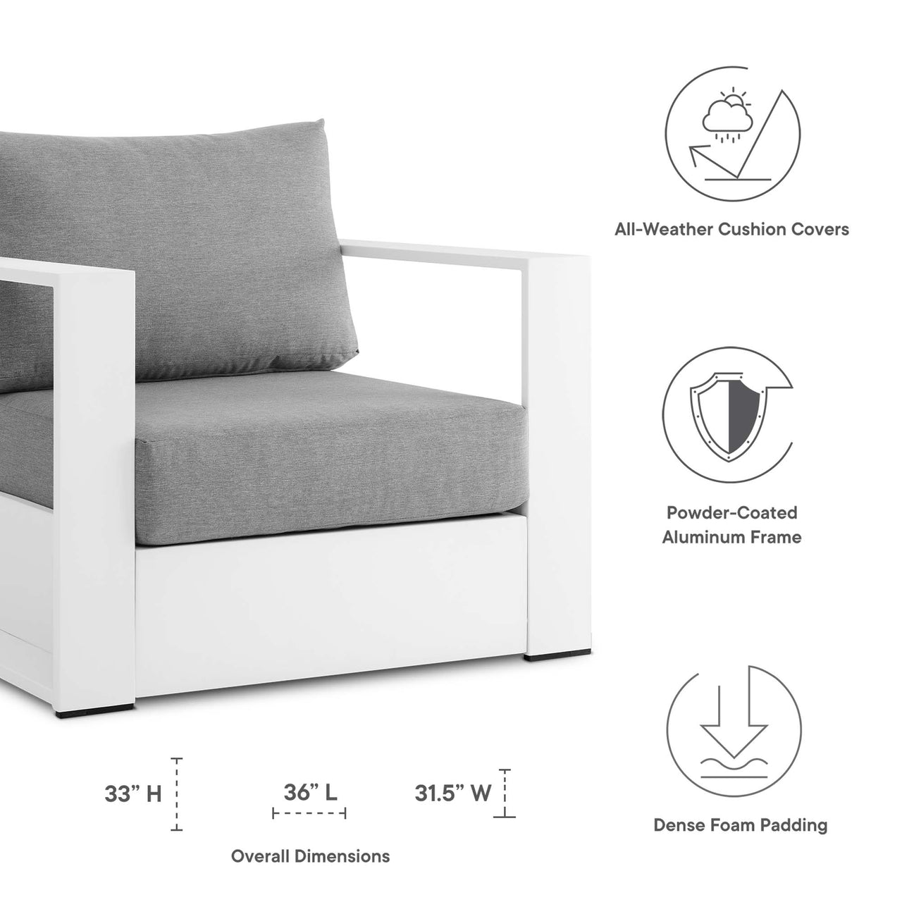 Tahlor 2-Piece Alfresco Powder-Coated Aluminum Armchair Set, White & Gray