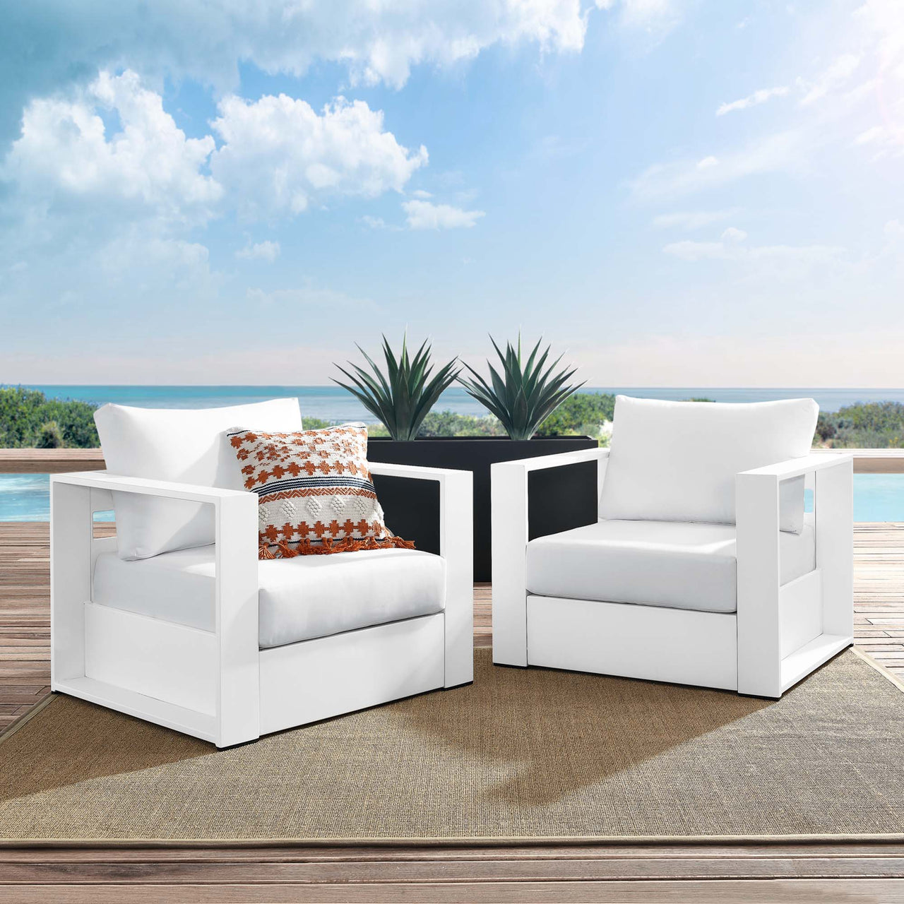 Tahlor 2-Piece Alfresco Powder-Coated Aluminum Armchair Set, White