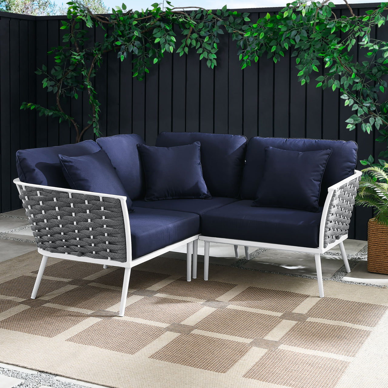 Stellan Alfresco Corner Sectional, White & Navy