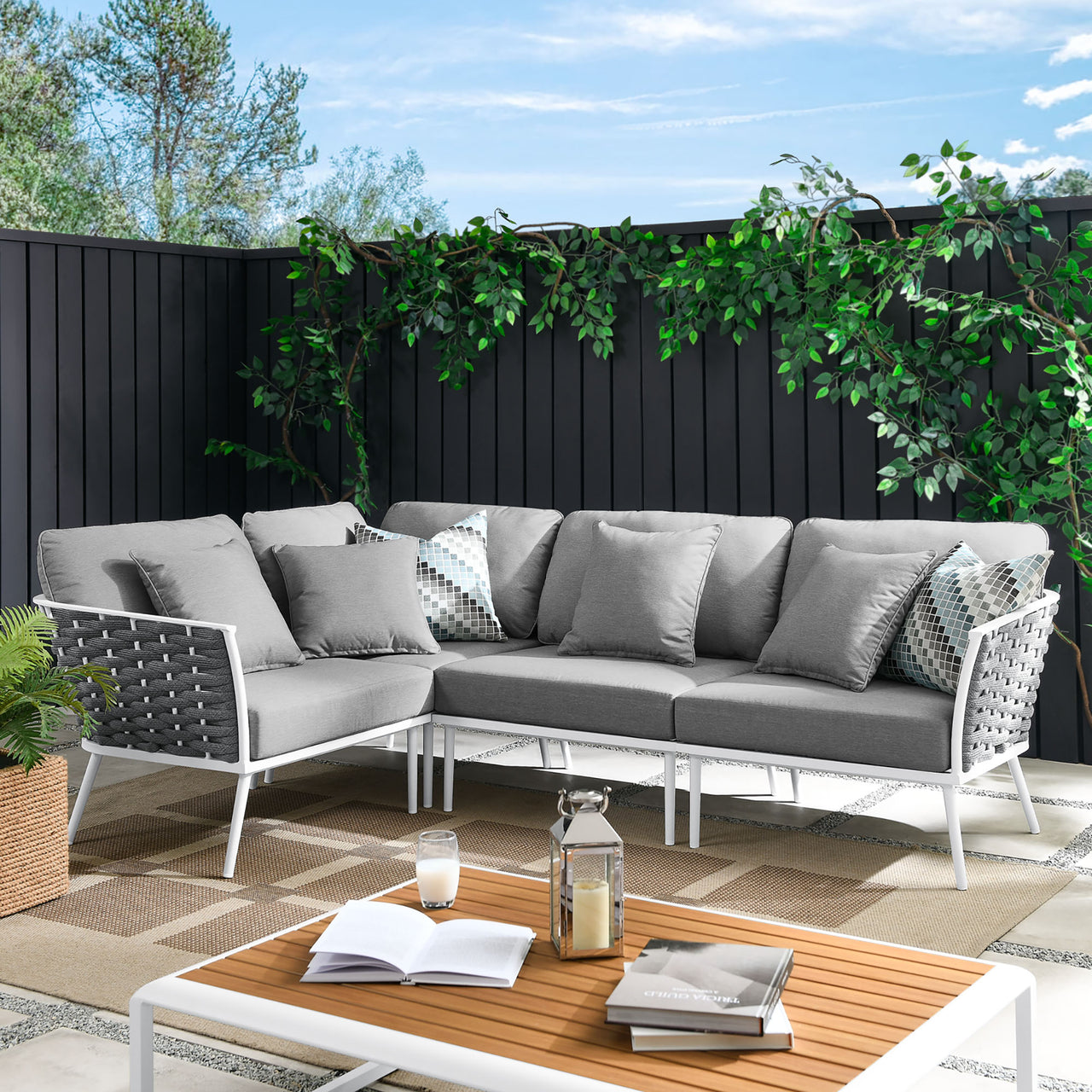 Stellan Alfresco L-Shaped Sectional, White & Gray