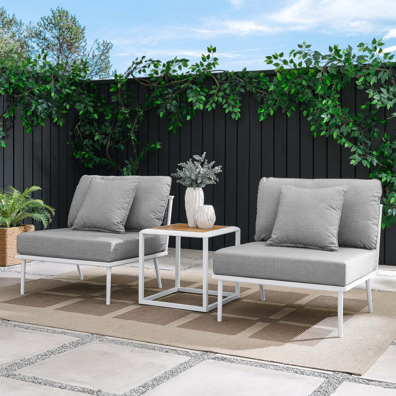 Stellan 3-Piece Alfresco Set, White & Gray