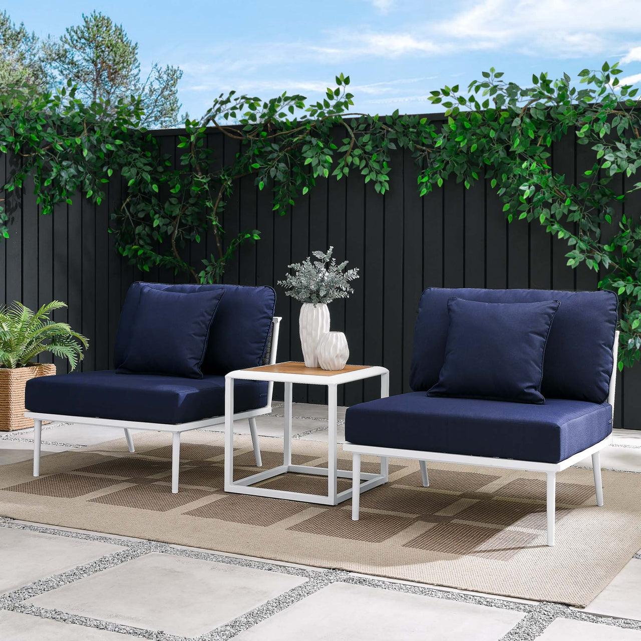 Stellan 3-Piece Alfresco Set, White & Navy