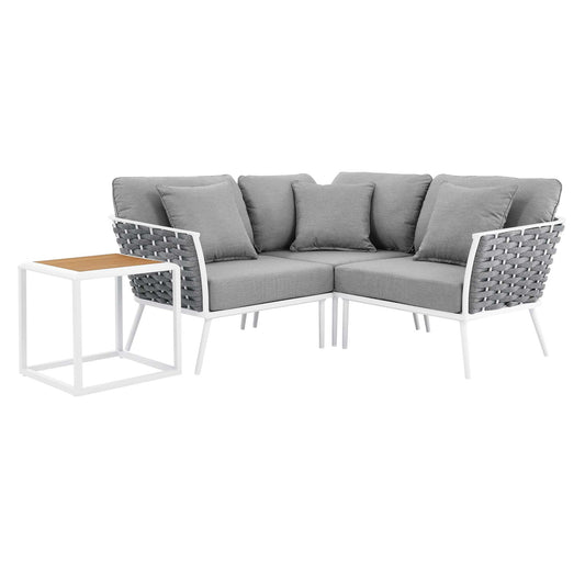 Stellan 4-Piece Alfresco Sectional Sofa Set, White & Gray