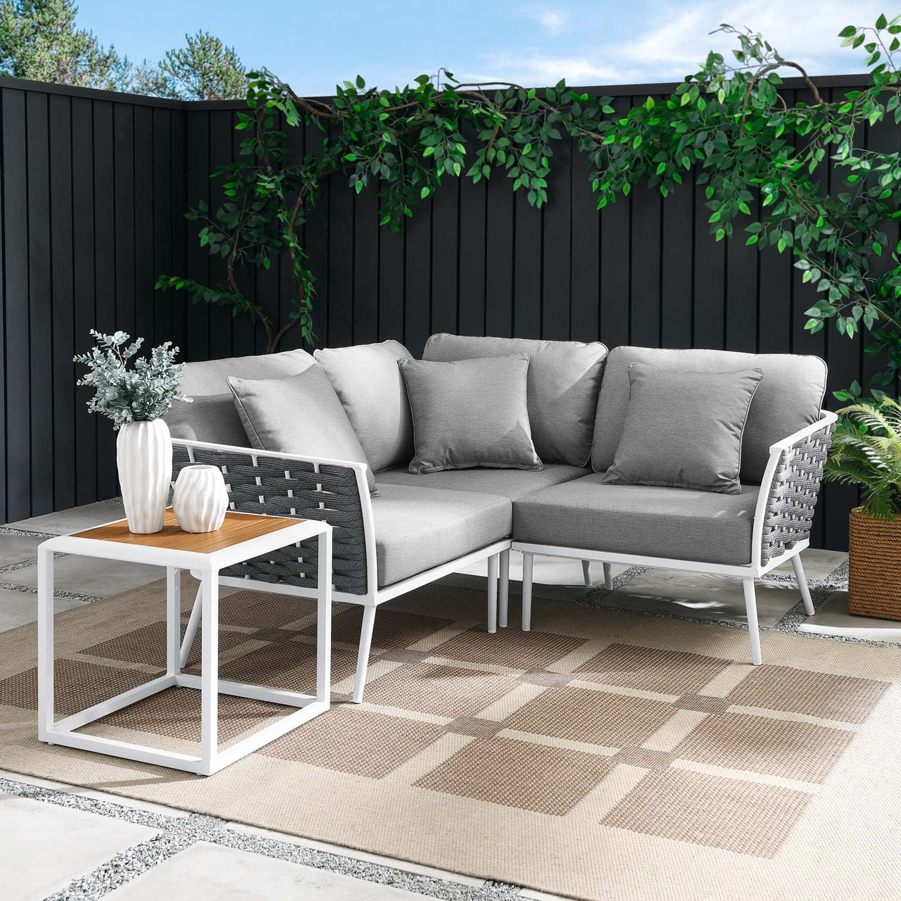 Stellan 4-Piece Alfresco Sectional Sofa Set, White & Gray