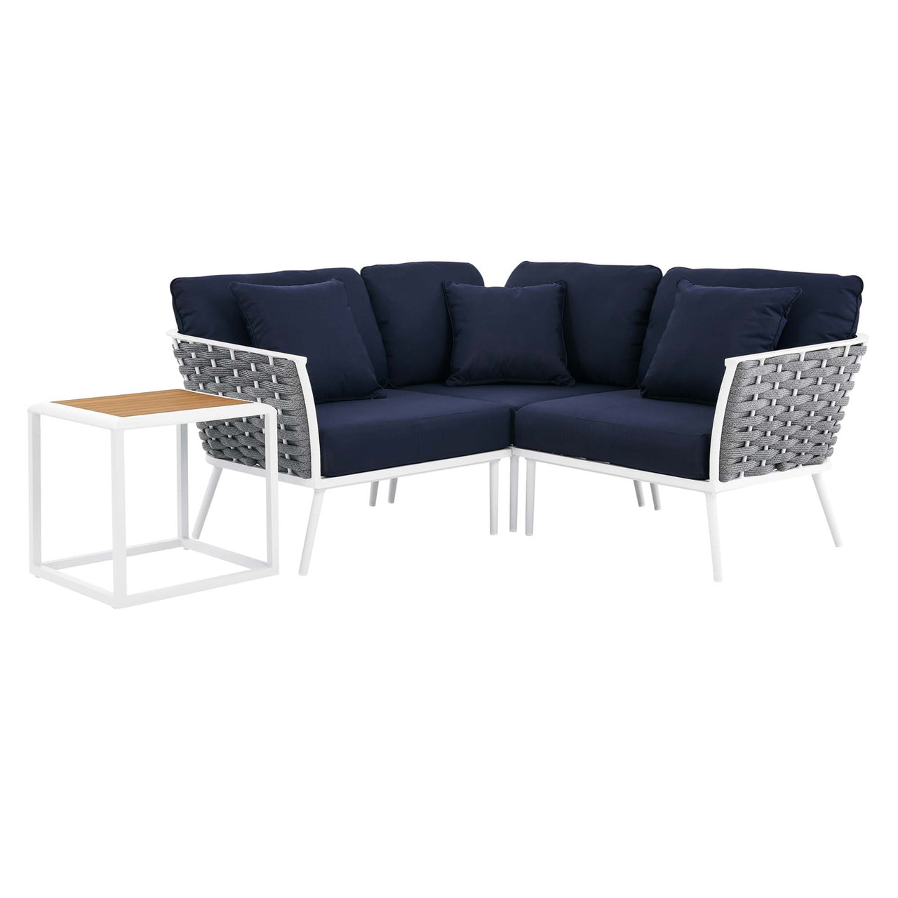 Stellan 4-Piece Alfresco Sectional Sofa Set, White & Navy