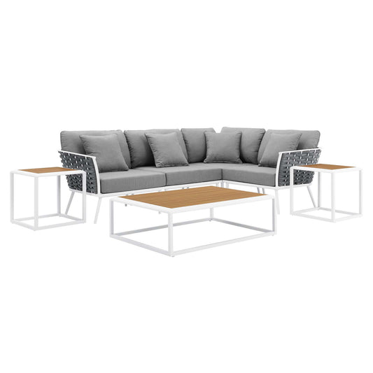 Stellan 7-Piece Alfresco Sectional Sofa Set, White & Gray