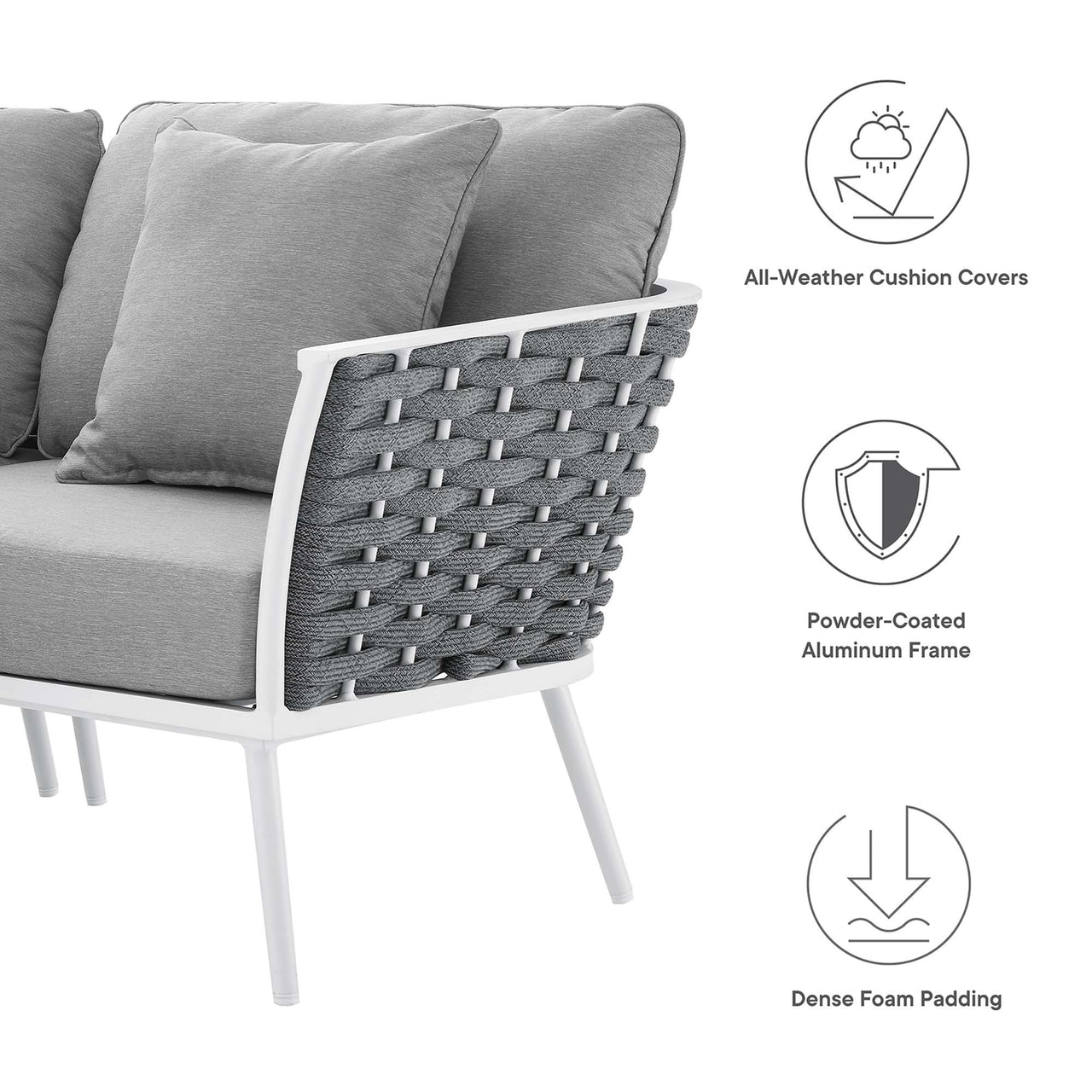 Stellan 7-Piece Alfresco Sectional Sofa Set, White & Gray