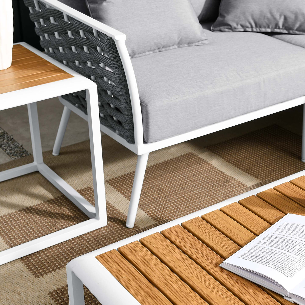 Stellan 7-Piece Alfresco Sectional Sofa Set, White & Gray