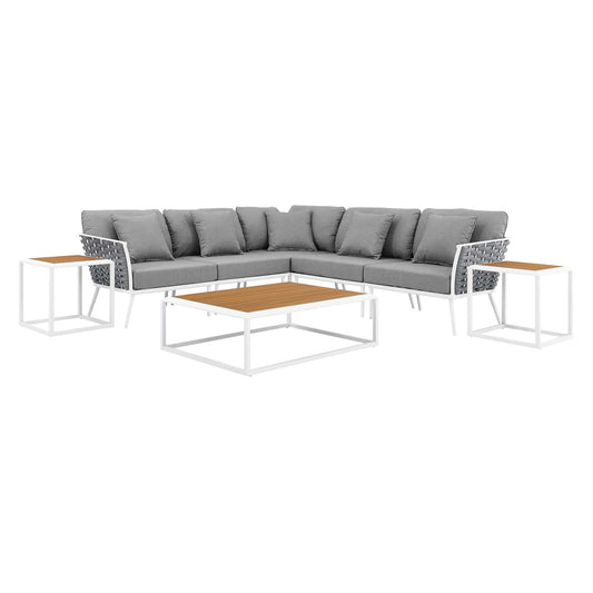 Stellan 8-Piece Alfresco Sectional Sofa Set, White & Gray