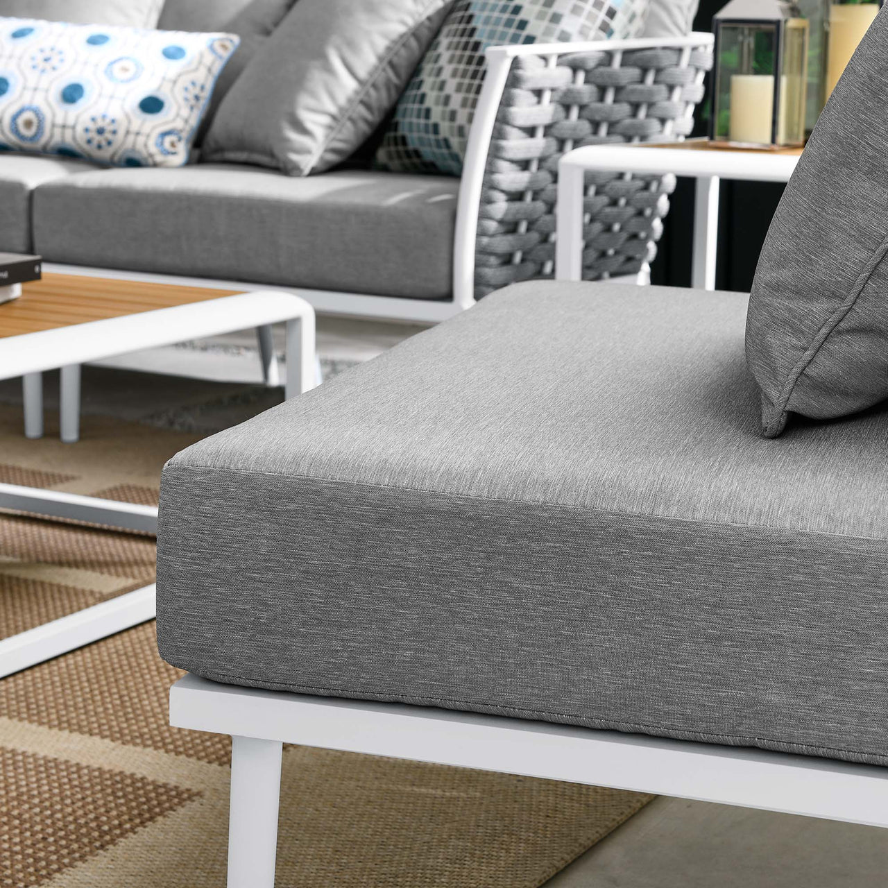Stellan 9-Piece Aluminum Alfresco Sectional Sofa Set, White & Gray