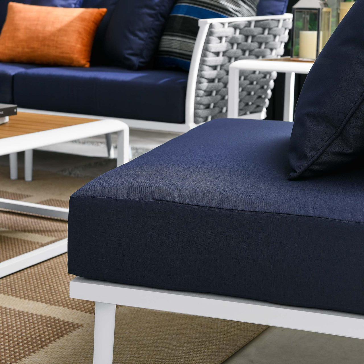 Stellan 9-Piece Aluminum Alfresco Sectional Sofa Set, White & Navy
