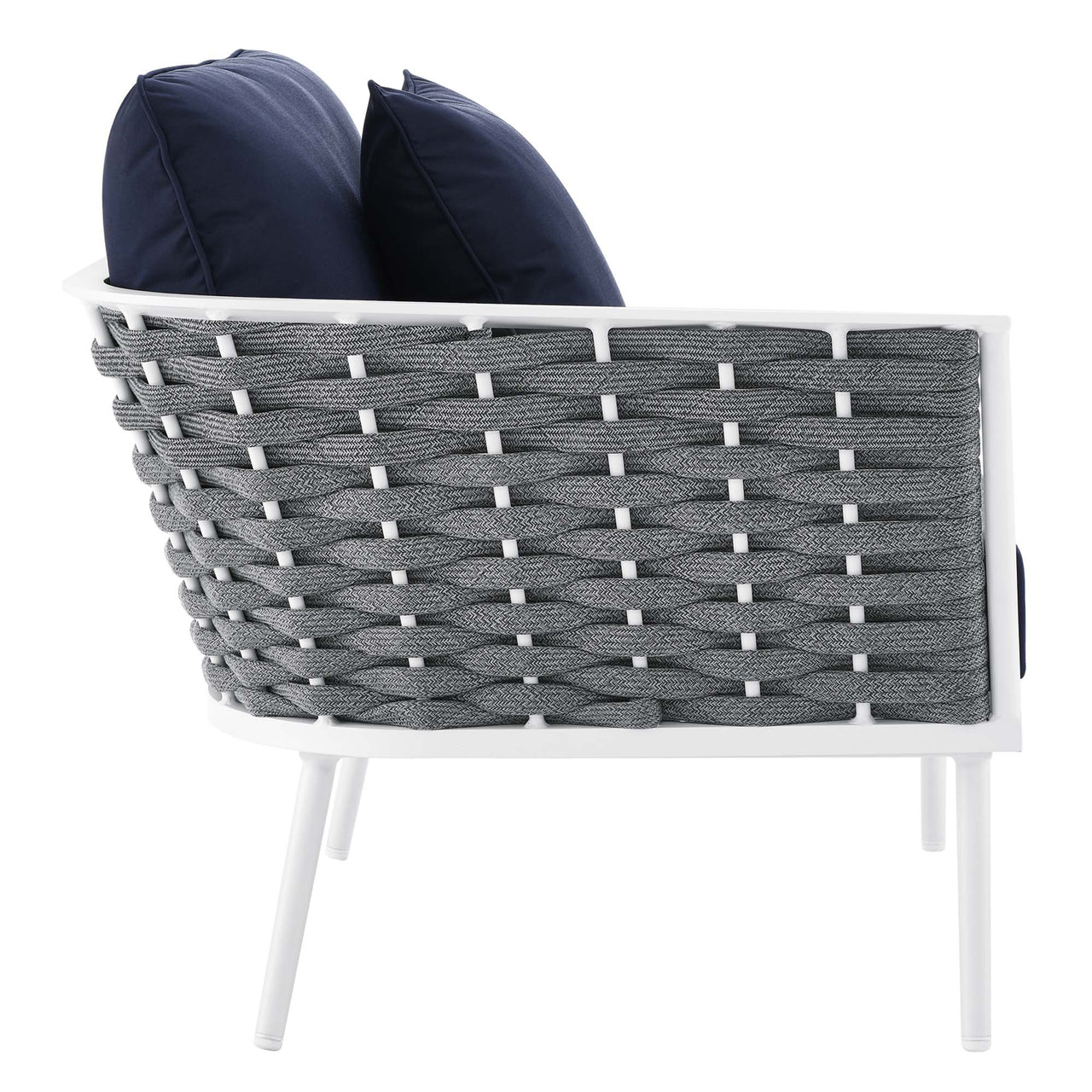 Stellan 9-Piece Aluminum Alfresco Sectional Sofa Set, White & Navy