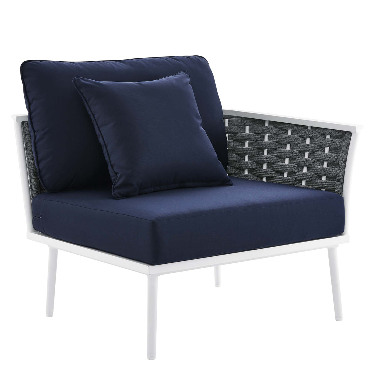 Stellan 9-Piece Aluminum Alfresco Sectional Sofa Set, White & Navy