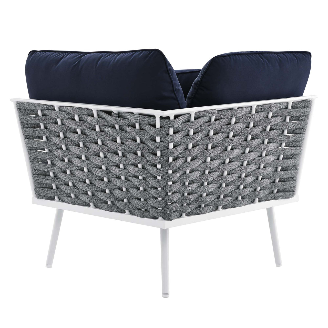 Stellan 9-Piece Aluminum Alfresco Sectional Sofa Set, White & Navy