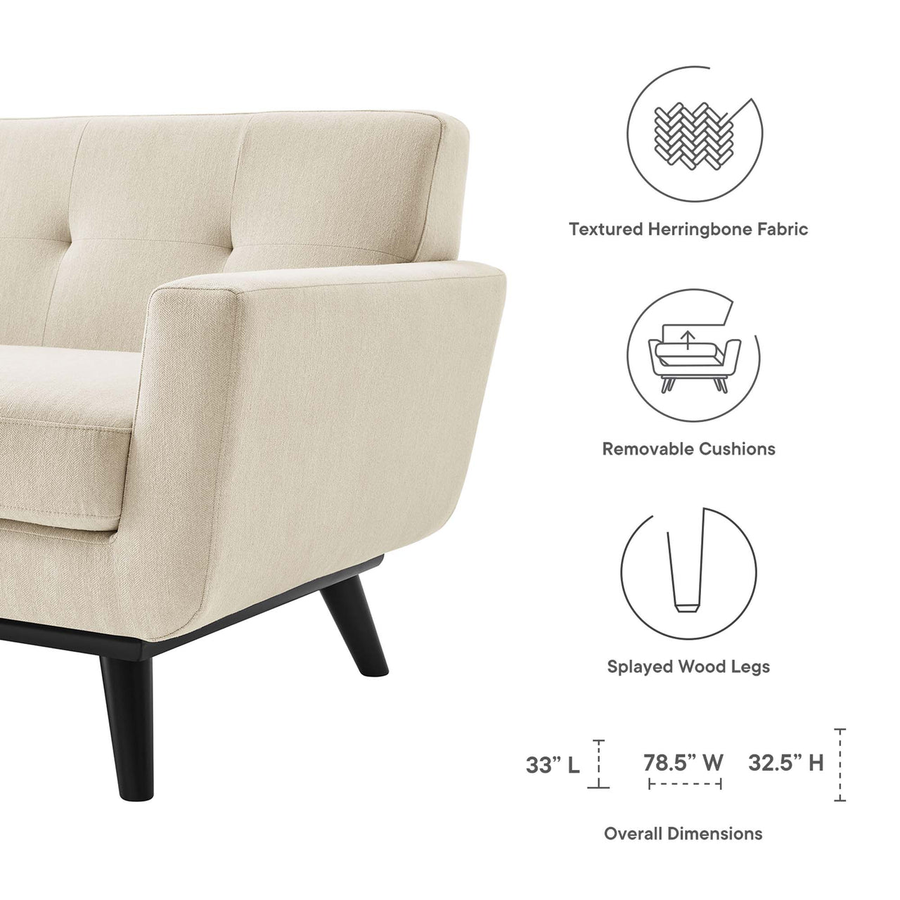 Rendezvous Herringbone Fabric Loveseat, Beige