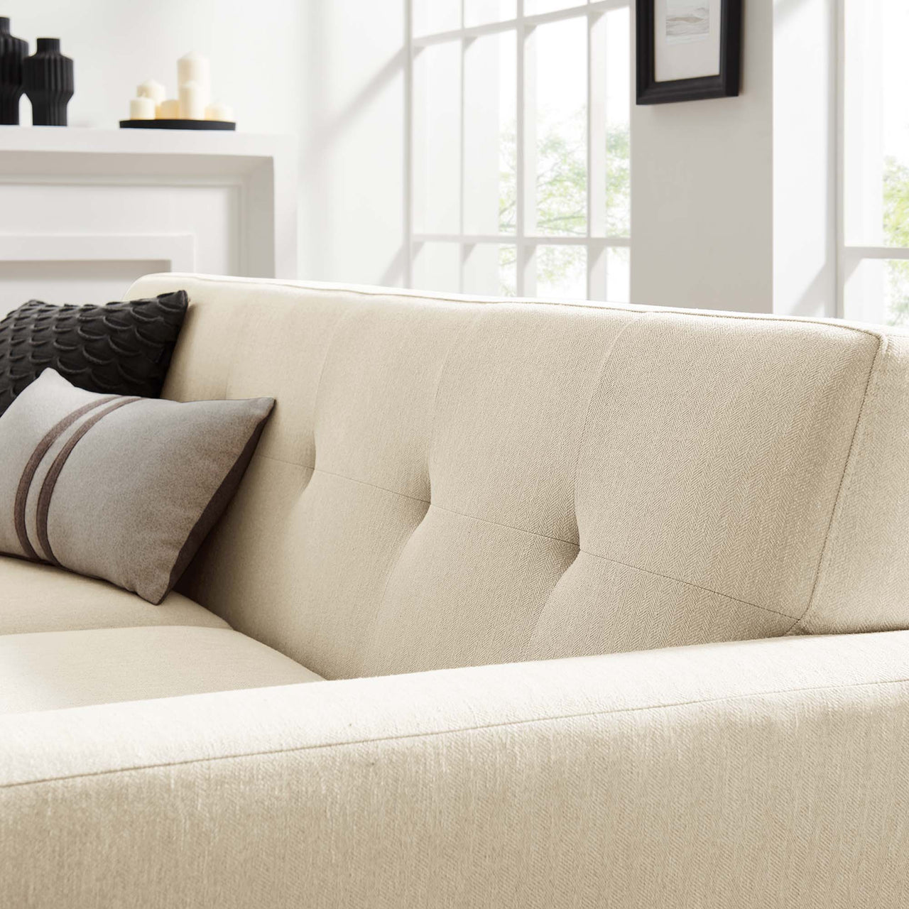 Rendezvous Herringbone Fabric Loveseat, Beige