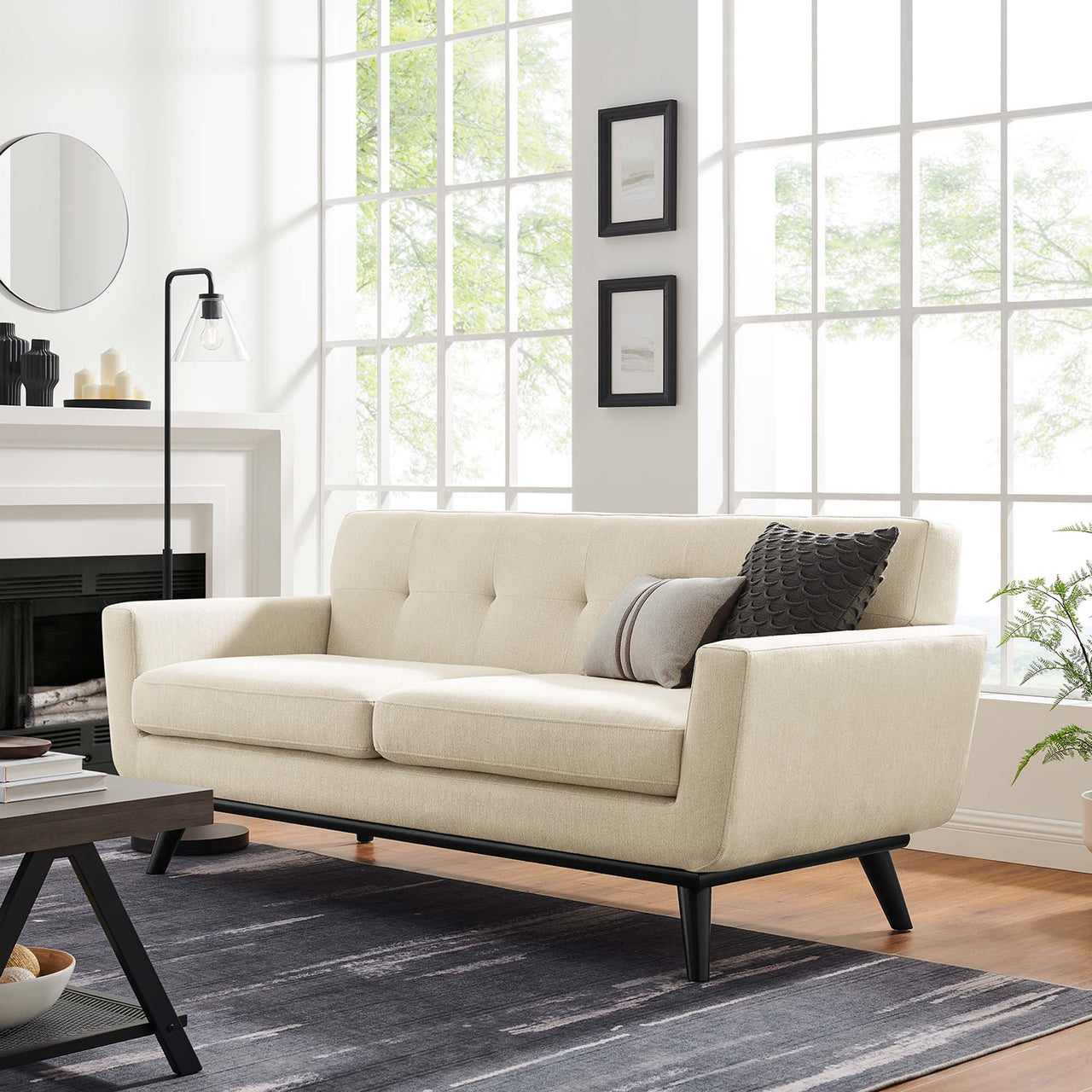 Rendezvous Herringbone Fabric Loveseat, Beige