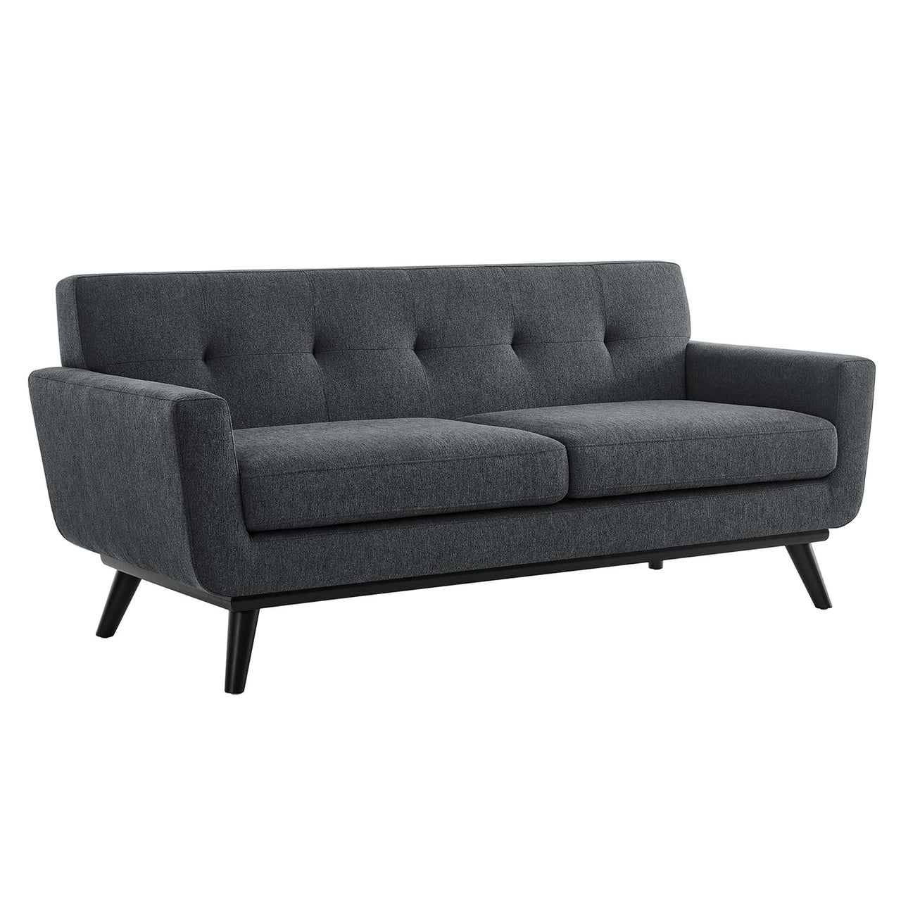 Rendezvous Herringbone Fabric Loveseat, Charcoal