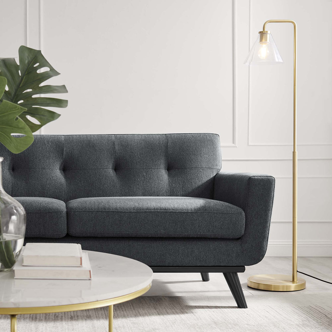 Rendezvous Herringbone Fabric Loveseat, Charcoal