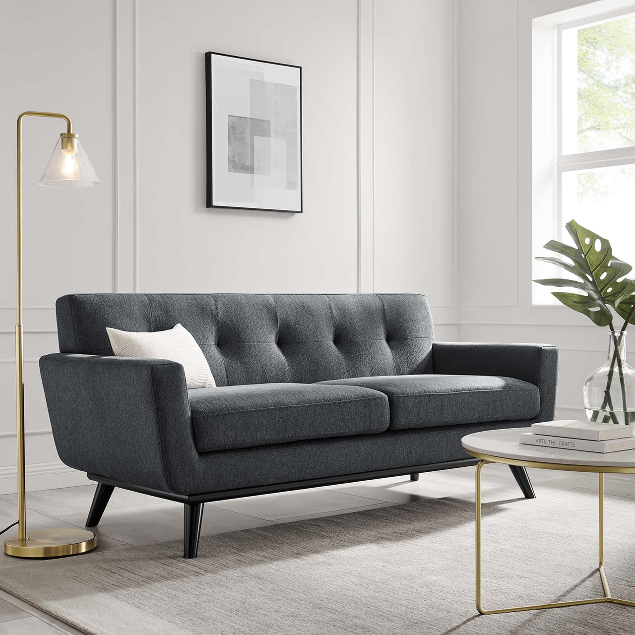 Rendezvous Herringbone Fabric Loveseat, Charcoal
