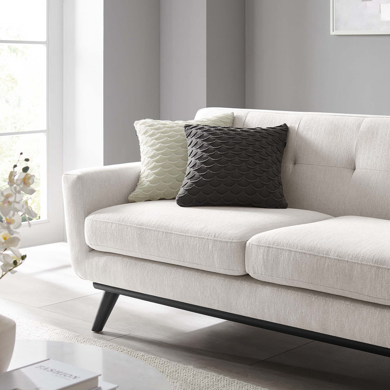 Rendezvous Herringbone Fabric Loveseat, Ivory