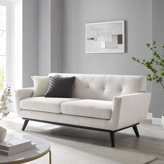 Rendezvous Herringbone Fabric Loveseat, Ivory