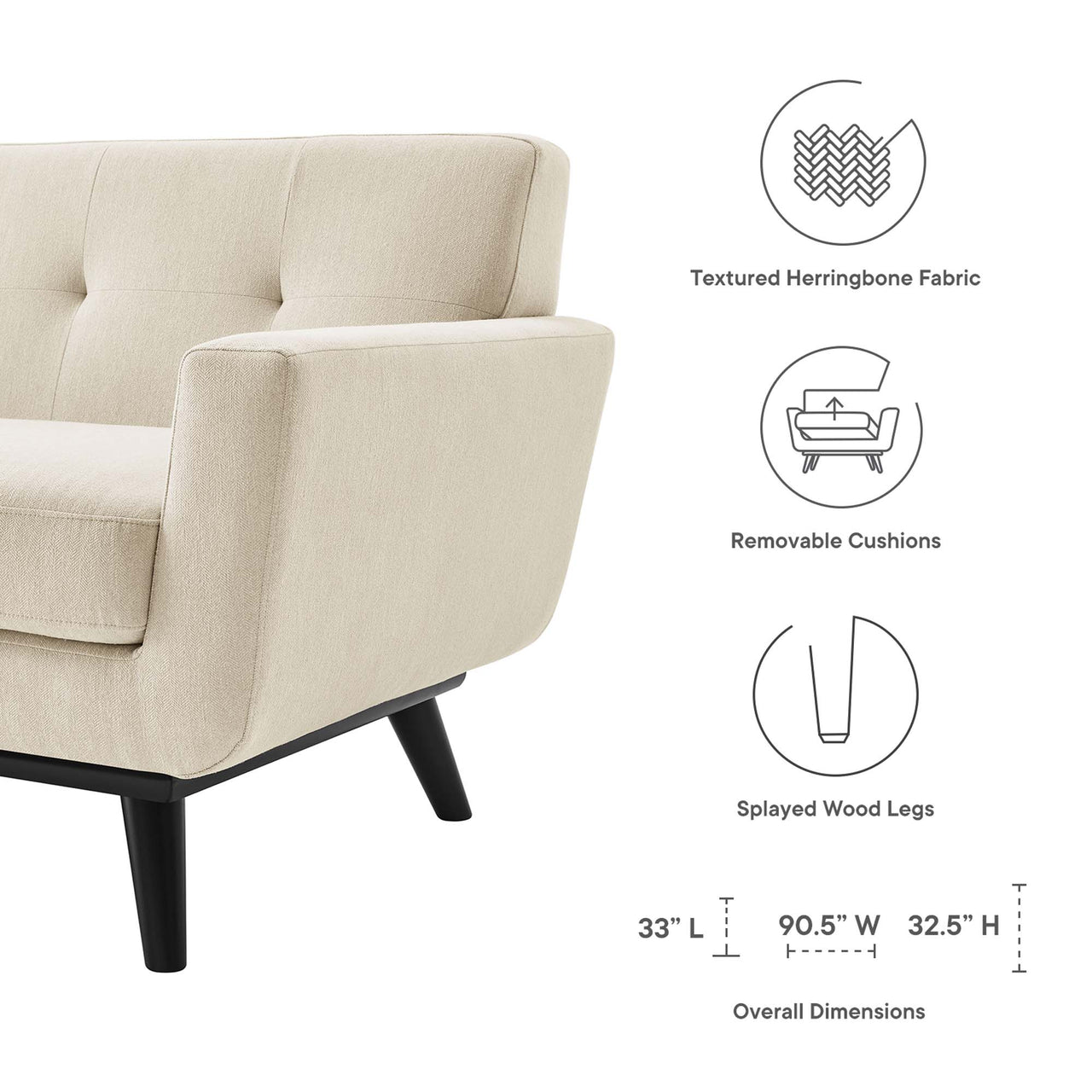 Rendezvous Herringbone Fabric Sofa, Beige
