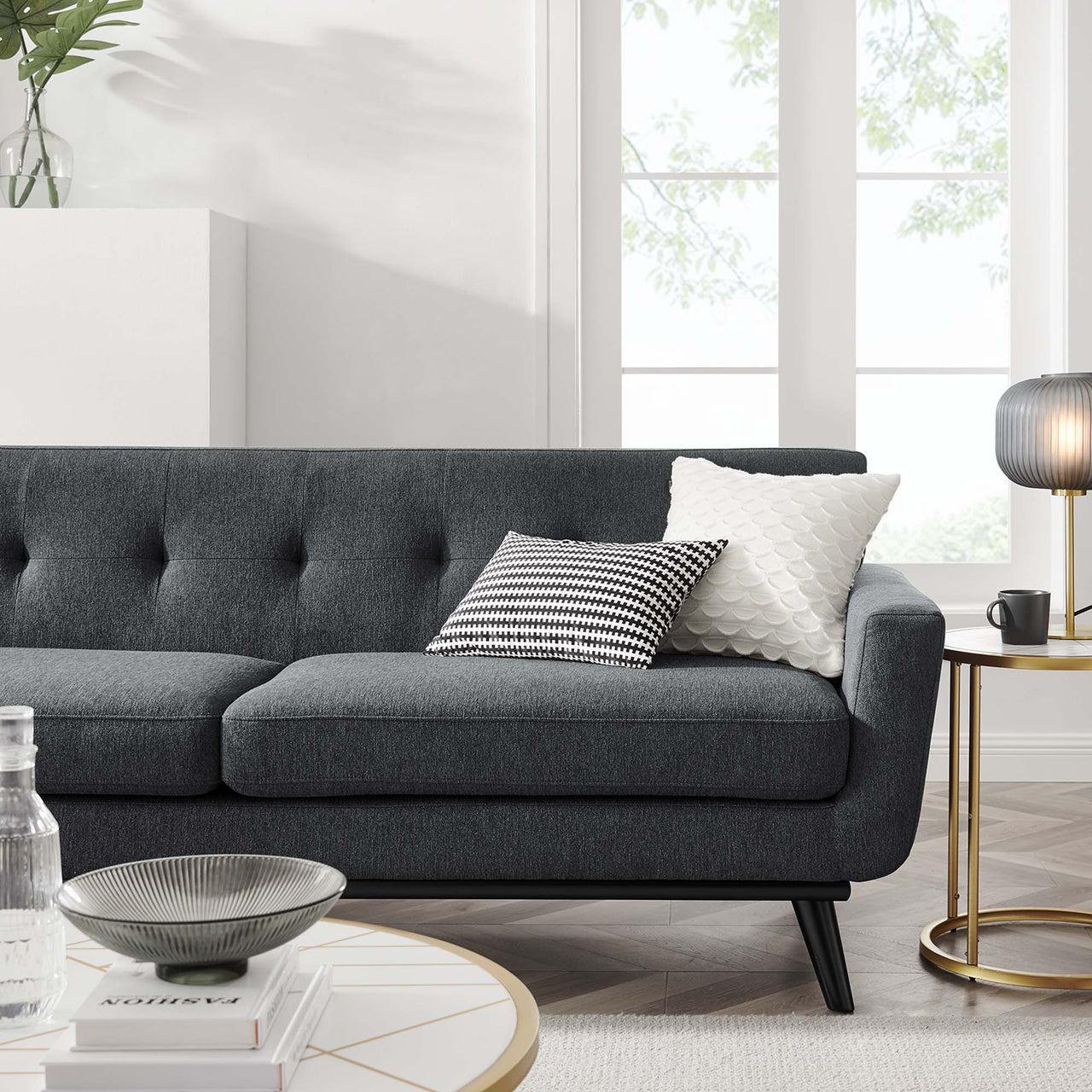 Rendezvous Herringbone Fabric Sofa, Charcoal