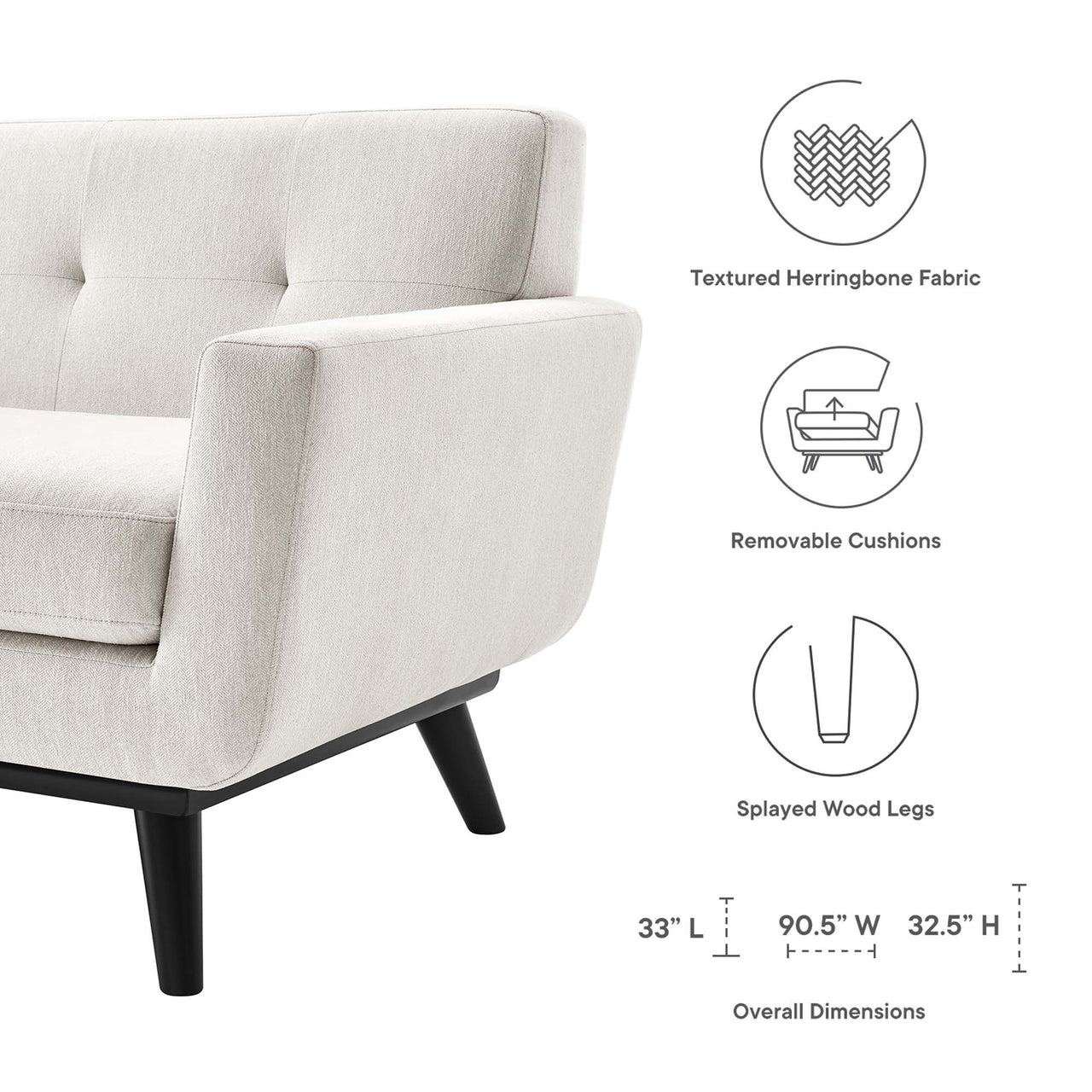Rendezvous Herringbone Fabric Sofa, Ivory