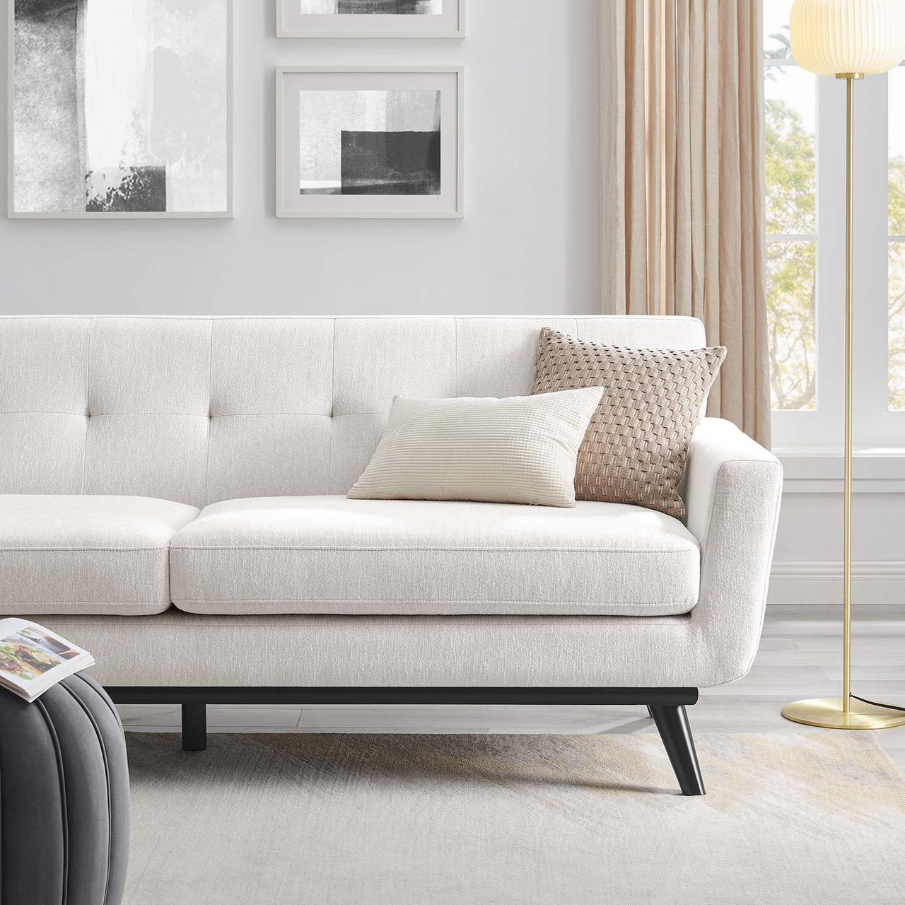 Rendezvous Herringbone Fabric Sofa, Ivory