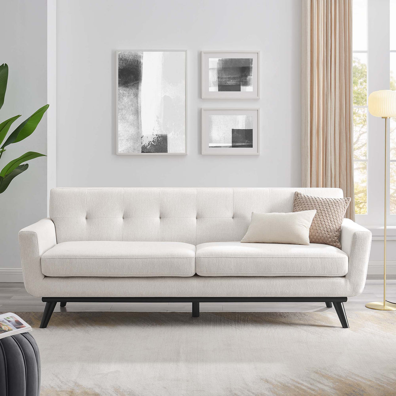 Rendezvous Herringbone Fabric Sofa, Ivory