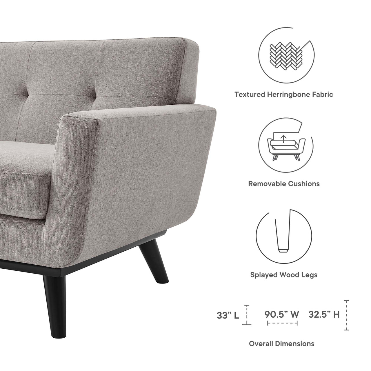Rendezvous Herringbone Fabric Sofa, Light Gray