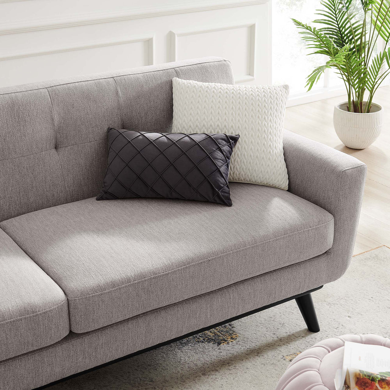 Rendezvous Herringbone Fabric Sofa, Light Gray