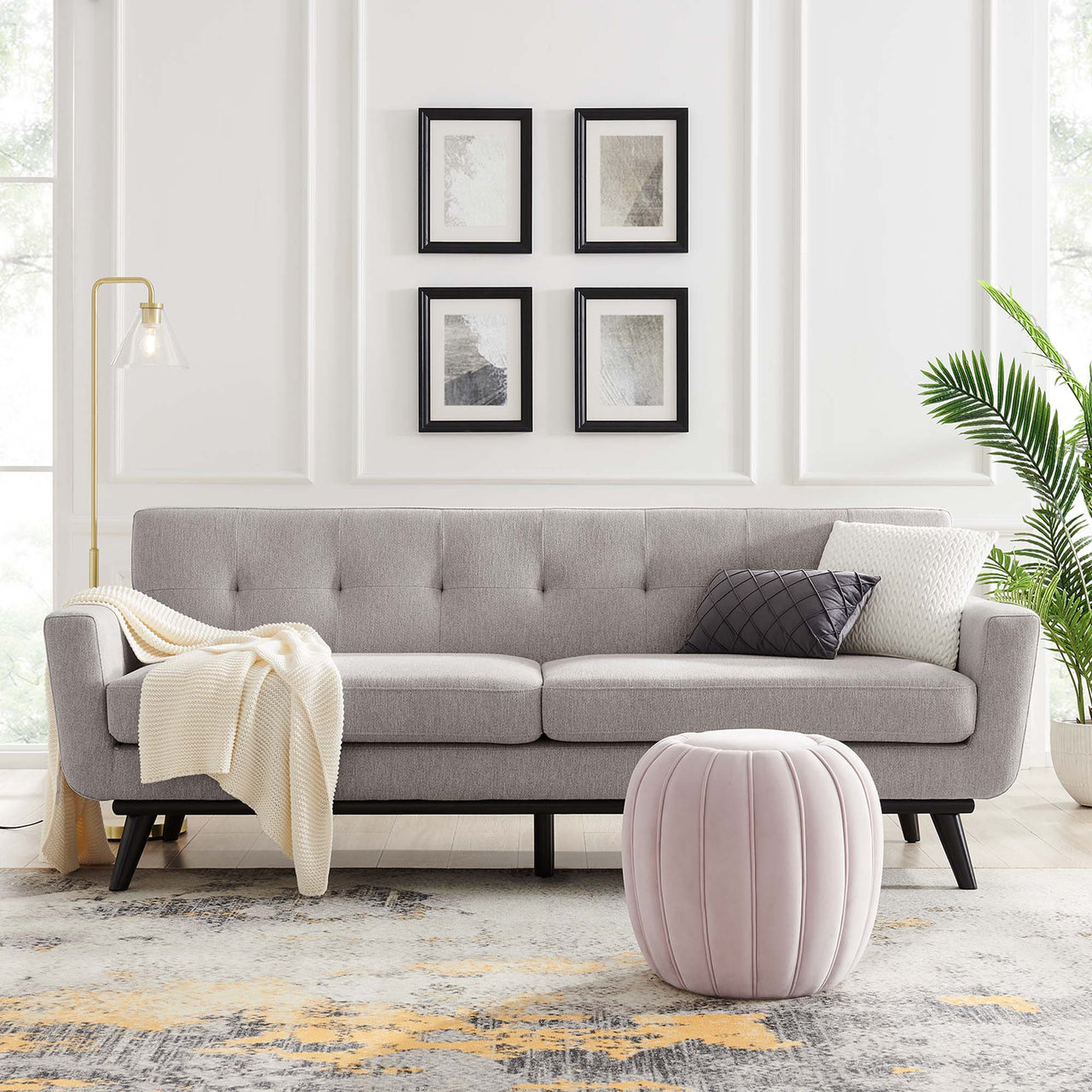 Rendezvous Herringbone Fabric Sofa, Light Gray