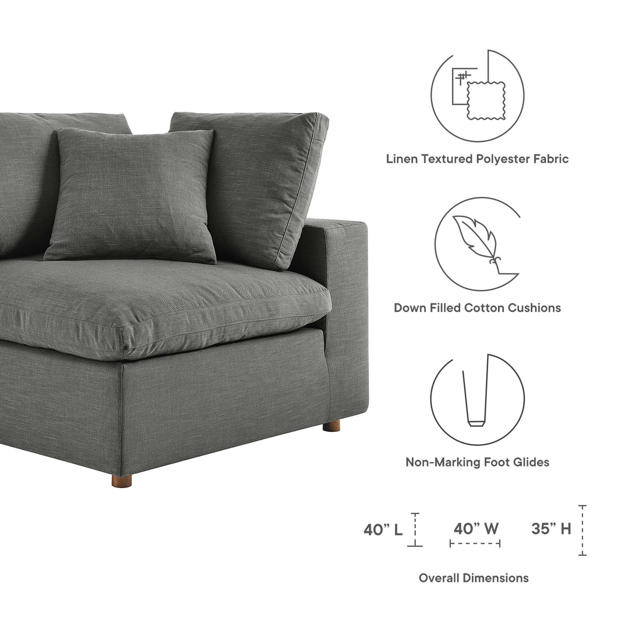 Commix 6-Piece Down Filled Overstuffed Sectional, Gray