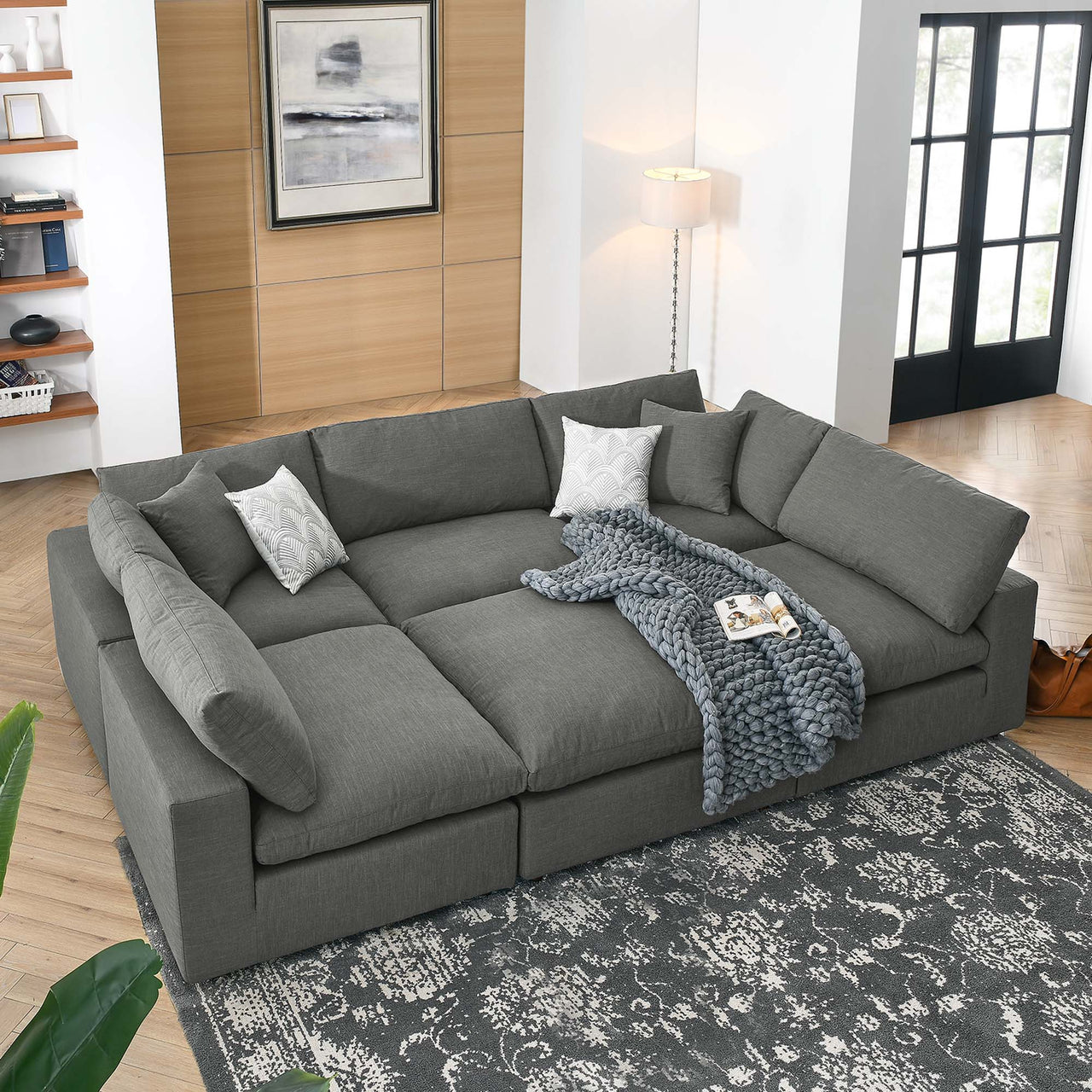 Commix 6-Piece Down Filled Overstuffed Sectional, Gray