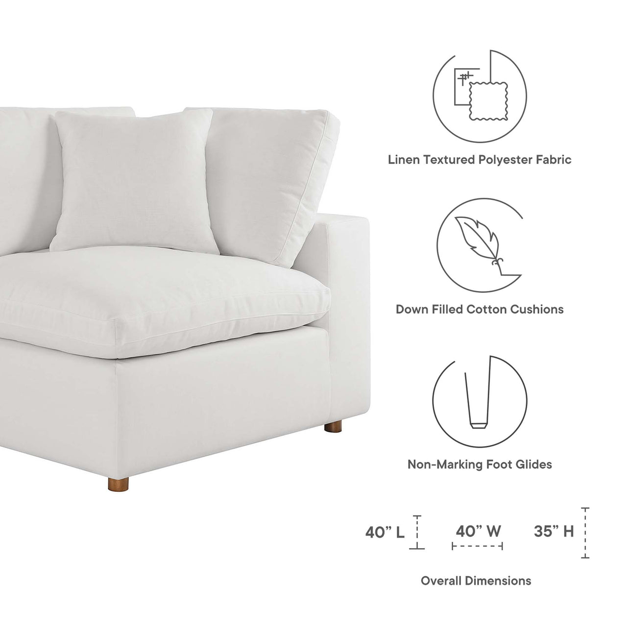 Commix 6-Piece Down Filled Overstuffed Sectional, Pure White