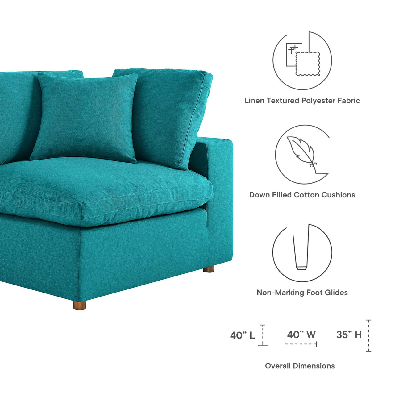 Commix 6-Piece Down Filled Overstuffed Sectional, Teal