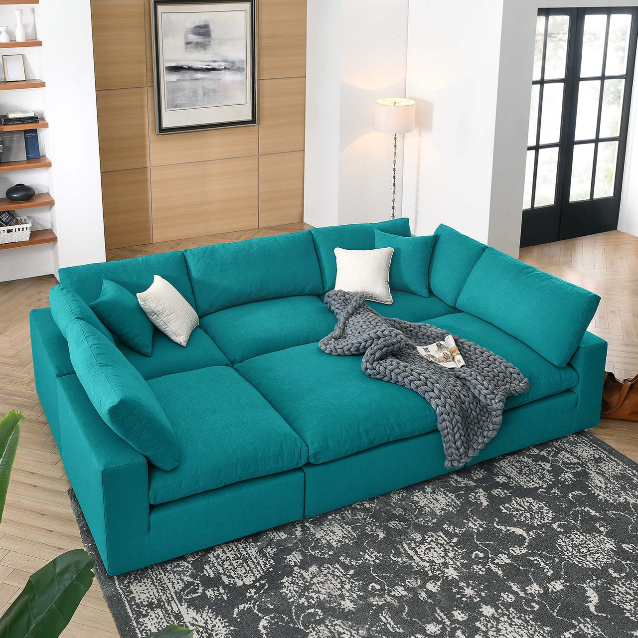 Commix 6-Piece Down Filled Overstuffed Sectional, Teal